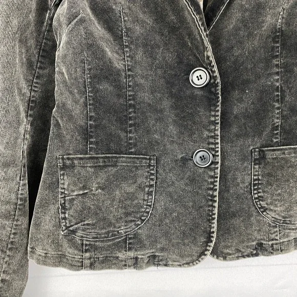 Y2K Corduroy Blazer Jacket Women Size L Charcoal Gray Vintage Wash Grunge - Picture 3 of 10